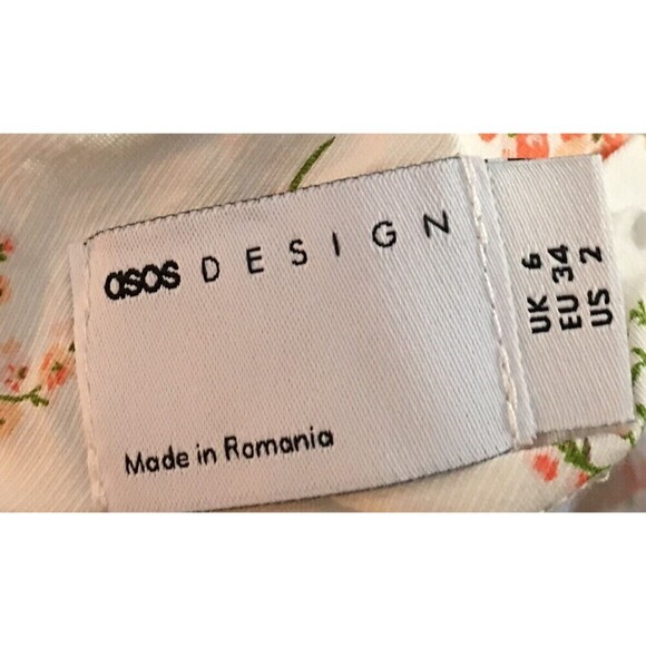 Asos Mini Dress Women's Size 2 White Orange Floral Sleeveless Linen Blend - Picture 6 of 7